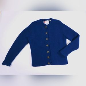 P&M Distributors Handarbeit Germany Cobalt Blue 100% Wool Cardigan Sweater